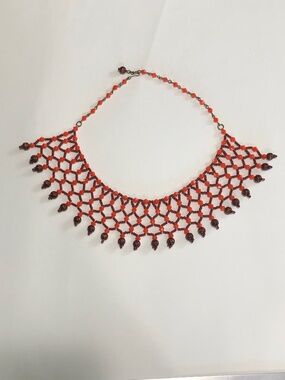 70s Lucite Bright Orange Beaded Collar Necklace